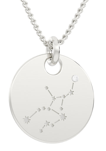 Der Sternbild Kettenanhänger, inkl. Kette: Eine runde 925er Silber-Halskette mit gravierter Sternenkonstellation und funkelndem Diamant-Akzent.