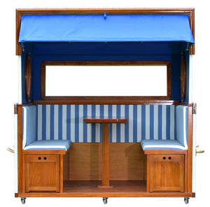 Strandkorb Gosch-Lounge, 6-Sitzer, Mahagoni, blau-weiß