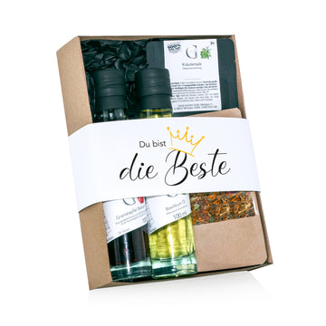 Feinkost-Geschenkset mit Banderole "Du bist die Beste"