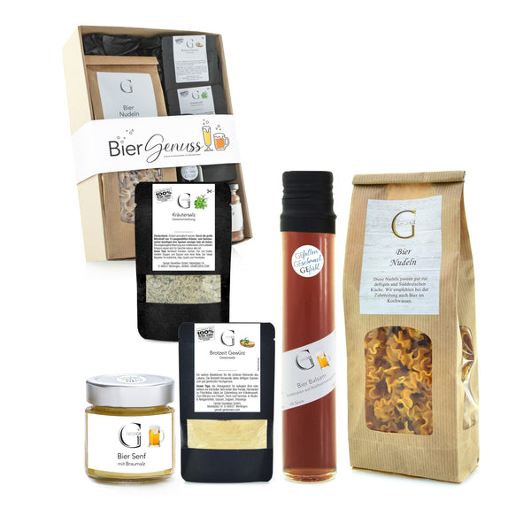 Geschenk-Set Biergenuss: Verschiedene Feinkostprodukte