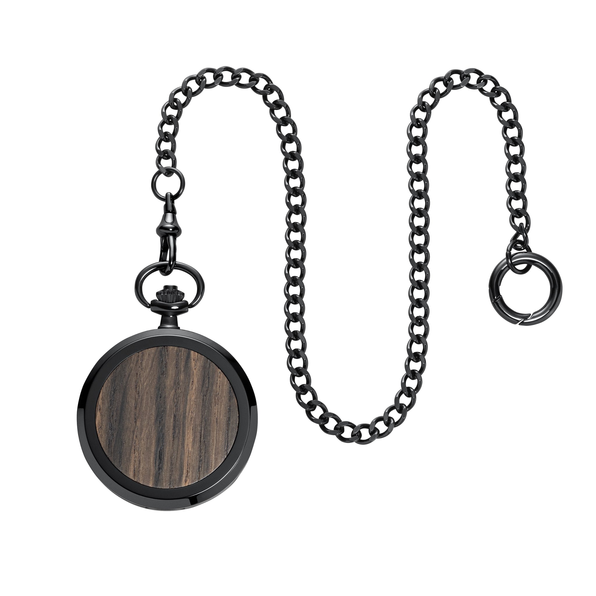 Taschenuhr aus schwarzem Edelstahl und Holz