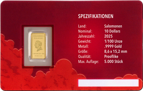 Goldbarren Motiv Schutzengel in roter Karte