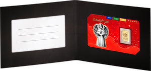 Goldbarren Motiv Schutzengel in roter Karte und Geschenkverpackung