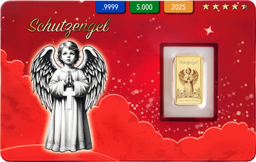 Goldbarren Motiv Schutzengel in roter Karte