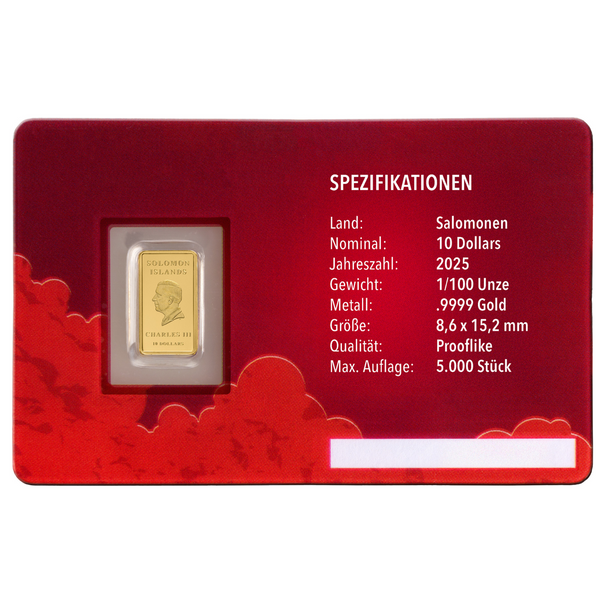 Goldbarren Motiv Schutzengel in roter Karte