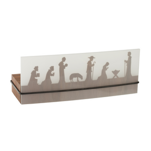 Silhouetten von Krippenfiguren wie Hirten, einem Lamm und einem Jesuskind erzeugen mit dem Teelichtleuchter Schattenspiel 4er Krippe einen zauberhaften Scherenschnitt-Effekt – perfekt, um die Weihnachtsgeschichte zum Leben zu erwecken.