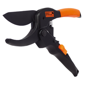 Die schwarz-orangefarbene PowerGleit Gartenschere verfügt über eine scharfe Klinge und einen ergonomischen Griff, ideal für GehöIz- und Baumschnitt mit mühelosem Schneiden.