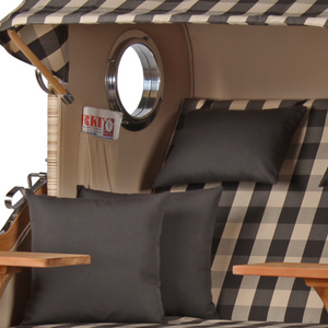Strandkorb DÜNE Design im grauen Karomuster mit stylischer Outdoormöbel-Optik; inklusive gratis Feuerschale.