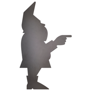 Gartenzwerg: Silhouette eines Wichtels mit Hut, Bart und ausgestrecktem Finger, stehend und nach rechts blickend – ein charmantes Gartendeko-Highlight aus Stahl gefertigt.