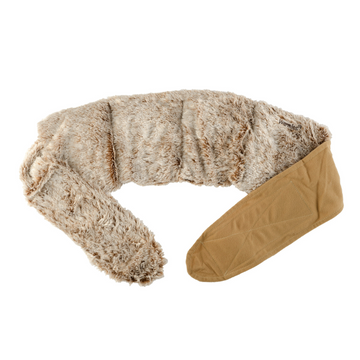 Der beige Wärmegürtel, abgebildet auf weißem Hintergrund, verfügt über eine Stofftasche, entspannenden Lavendelduft, ist mikrowellengeeignet und perfekt zur Beruhigung der Nieren- und unteren Rückenregion.
