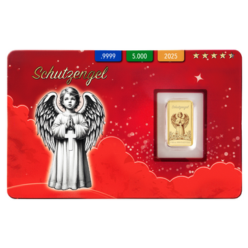 Goldbarren Motiv Schutzengel in roter Karte