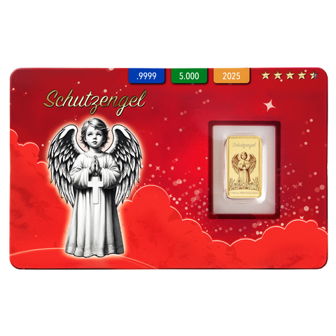 Goldbarren Motiv Schutzengel in roter Karte